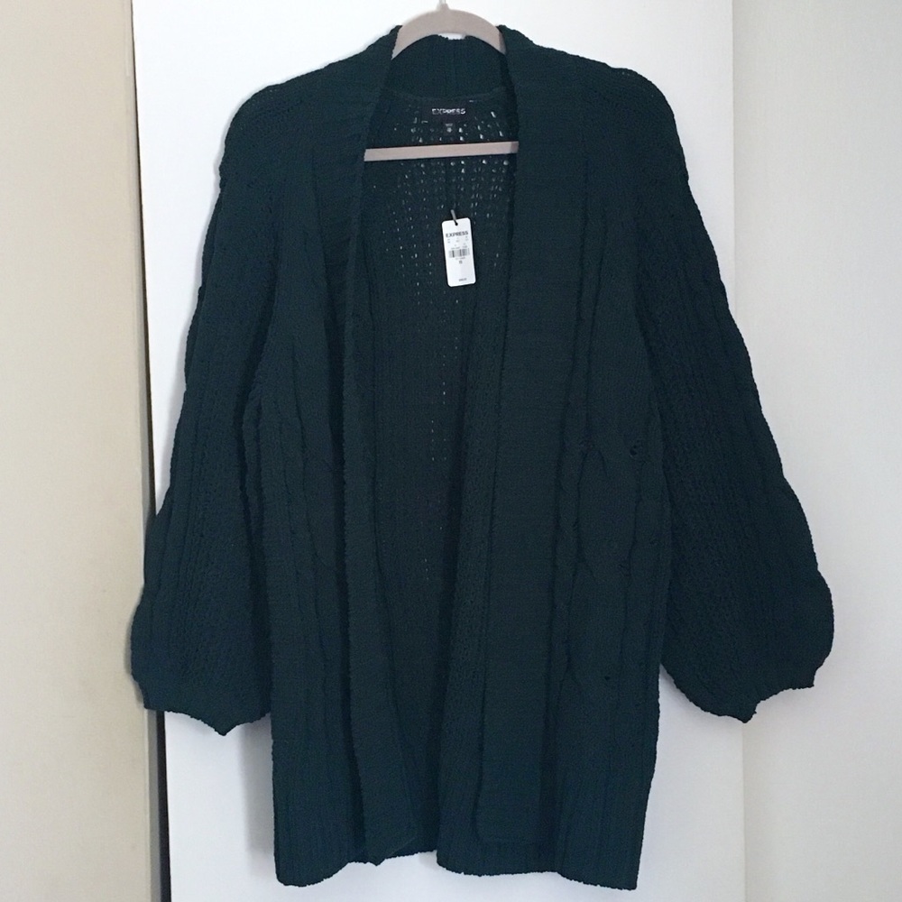 Express Green Cable Knit Cardigan - Picture 2 of 7
